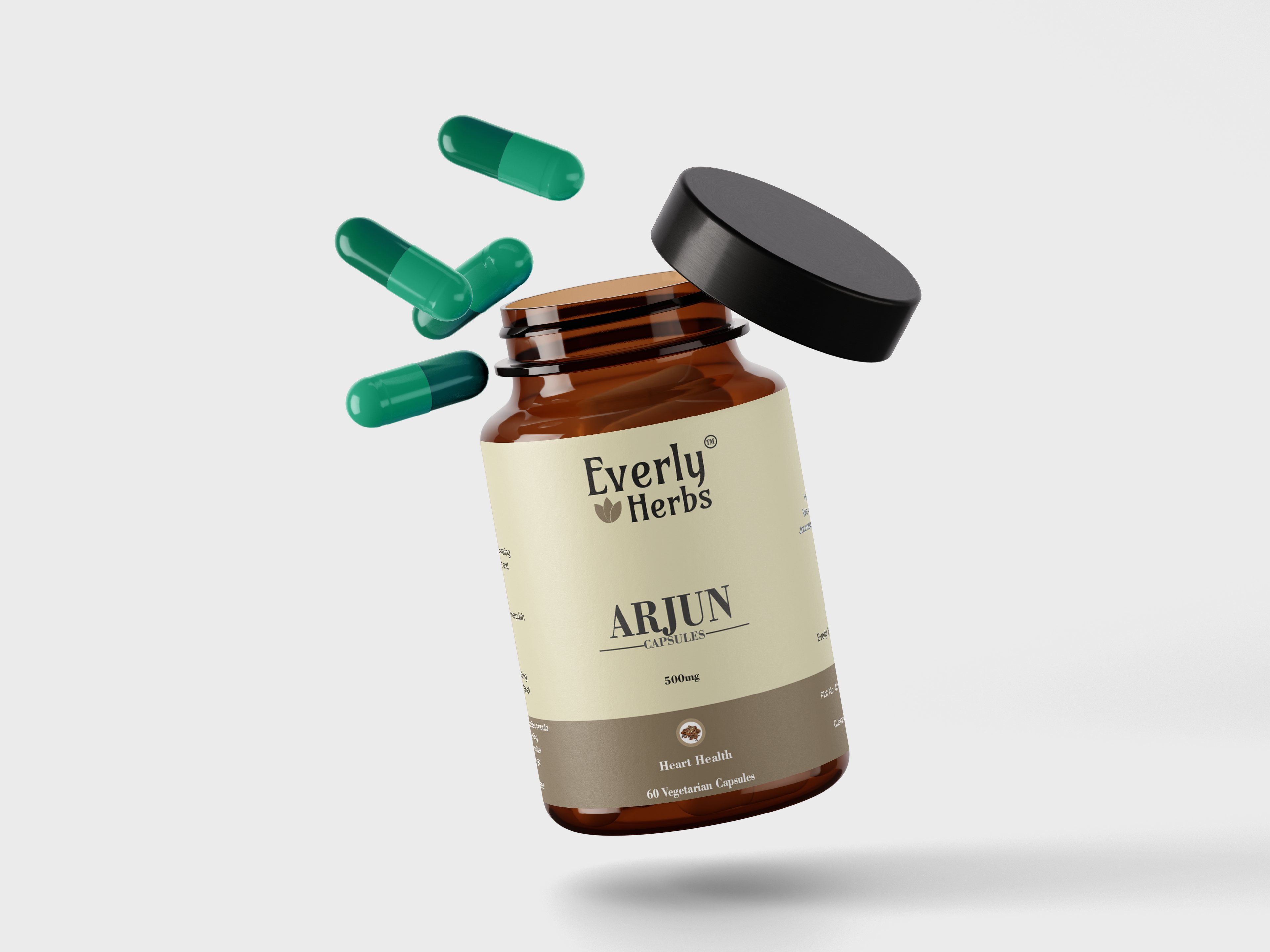 Everly Herbs™ Arjun Capsules 500mg - High Potency 60 Veg Capsules | Rich in Flavanolides and Tannins | Lowering Blood Pressure and Strengthening the Heart