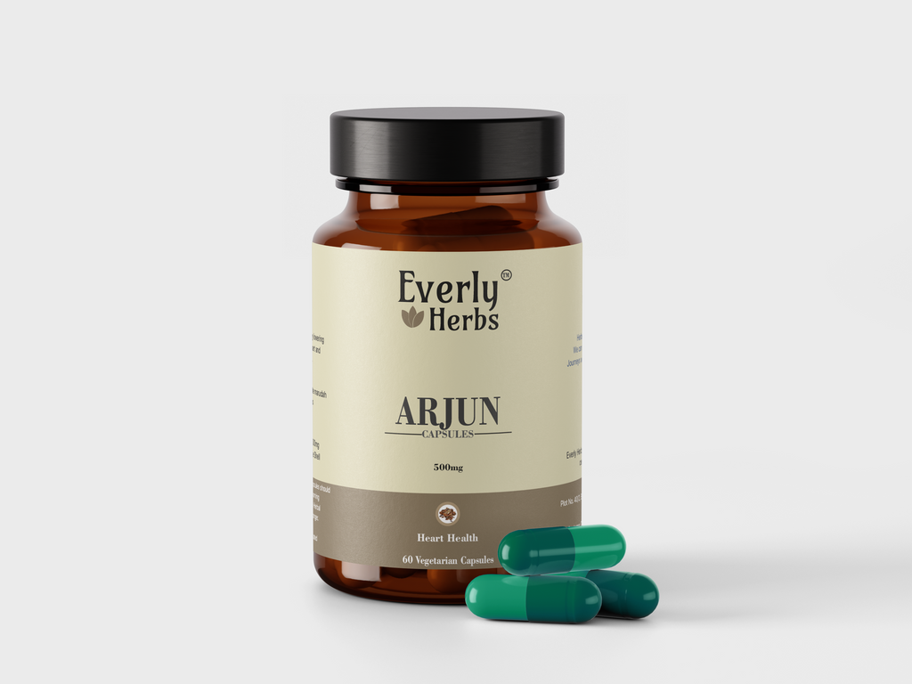Everly Herbs™ Arjun Capsules 500mg - High Potency 60 Veg Capsules | Rich in Flavanolides and Tannins | Lowering Blood Pressure and Strengthening the Heart