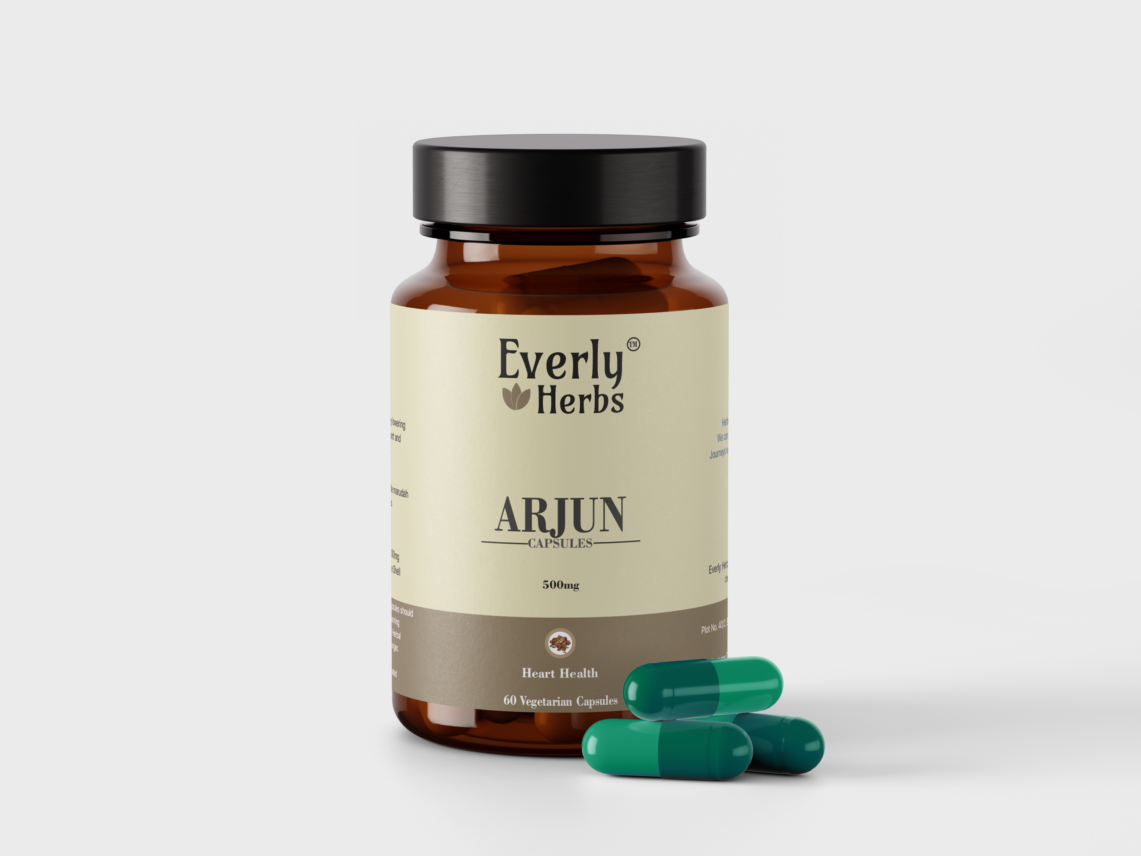 Everly Herbs™ Arjun Capsules 500mg - High Potency 60 Veg Capsules | Rich in Flavanolides and Tannins | Lowering Blood Pressure and Strengthening the Heart