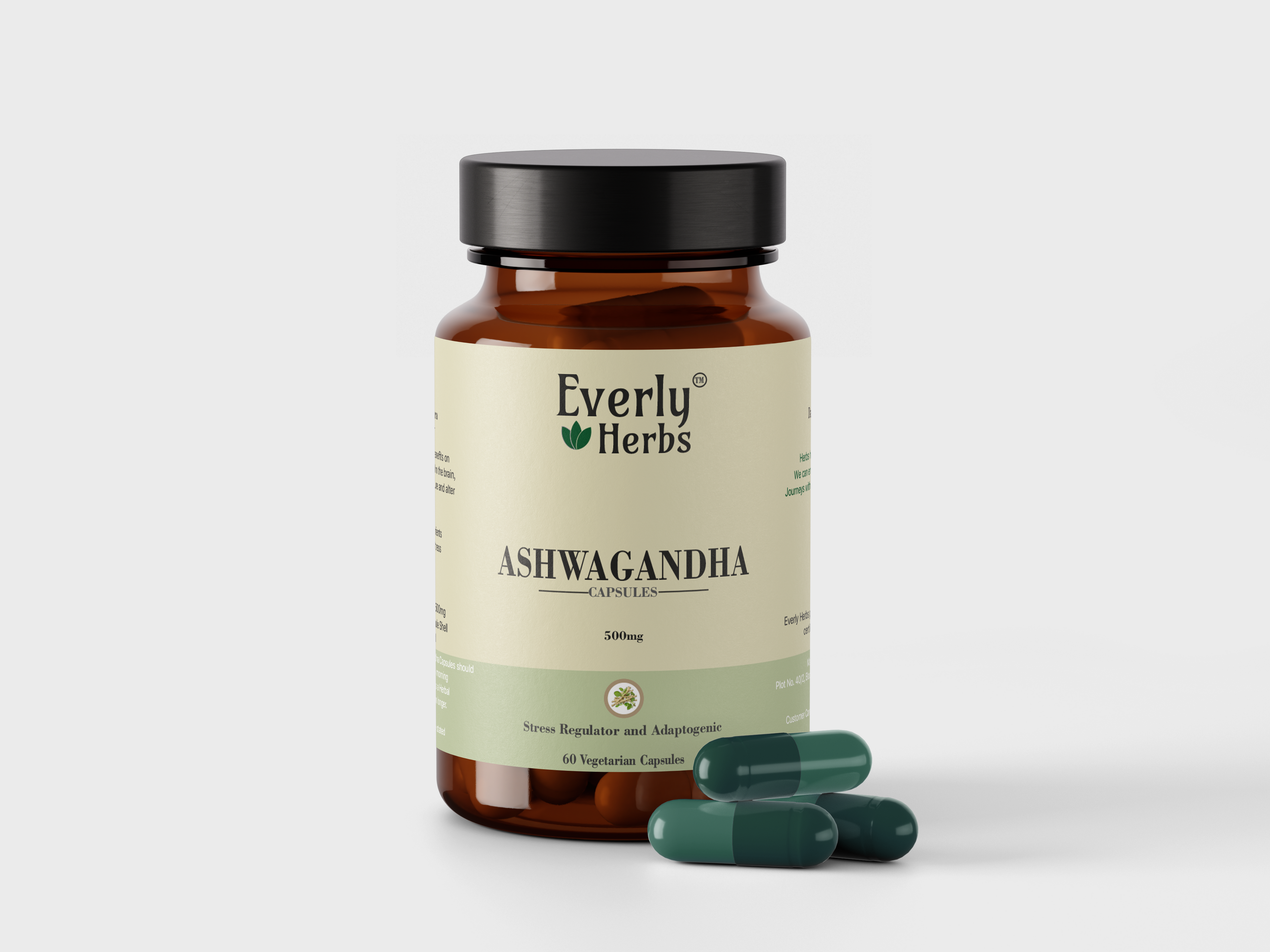Everly Herbs™ Ashwagandha Capsules 500mg - High Potency 60 Veg Capsules | Rich in Withanolides and Nutrients | Mental Relaxation and Anti-Stress