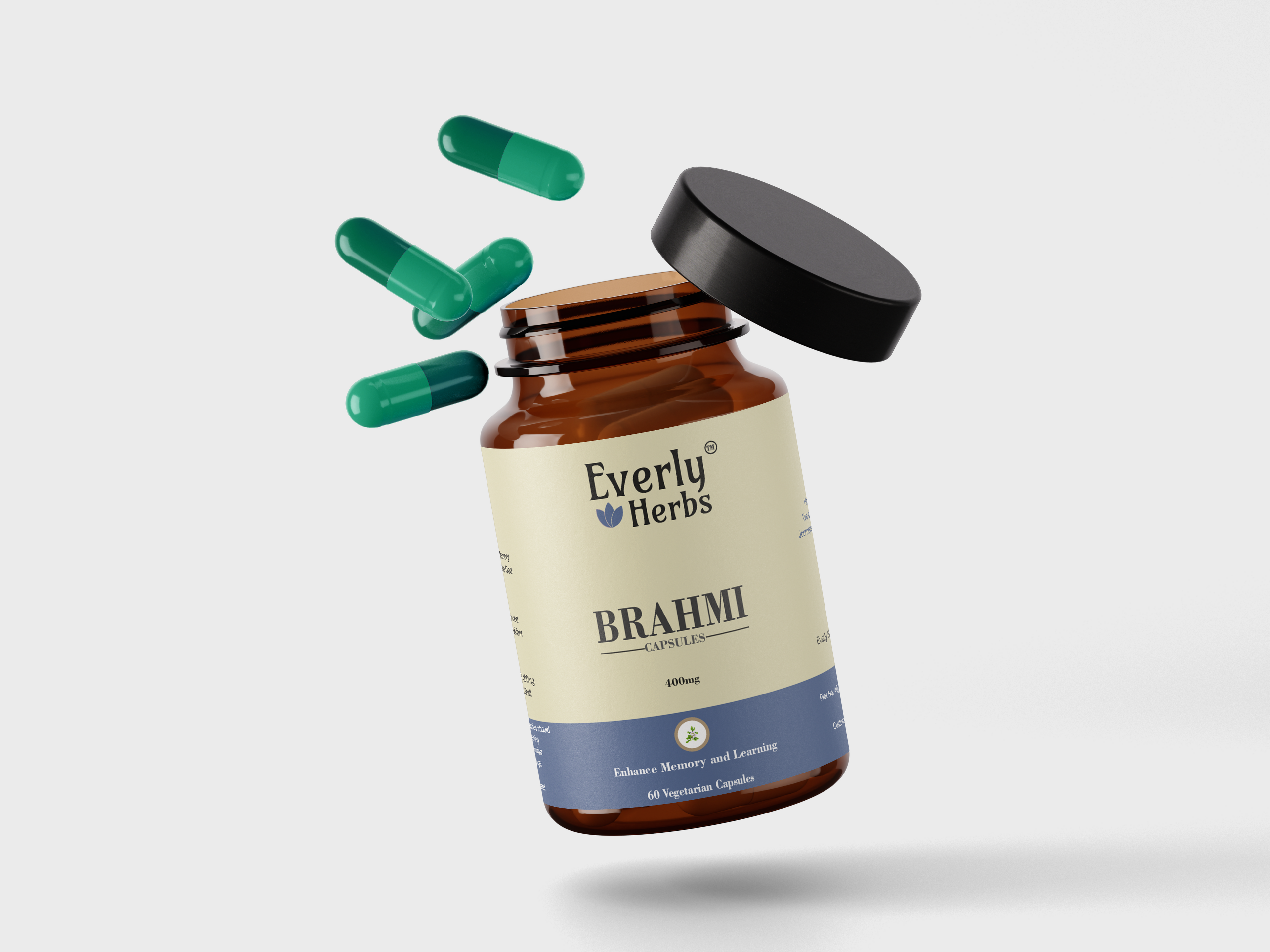 Everly Herbs™ Brahmi Capsules 400mg - High Potency 60 Veg Capsules | Neuroprotective and Antioxidant | Improve Attention, Recall and Mood