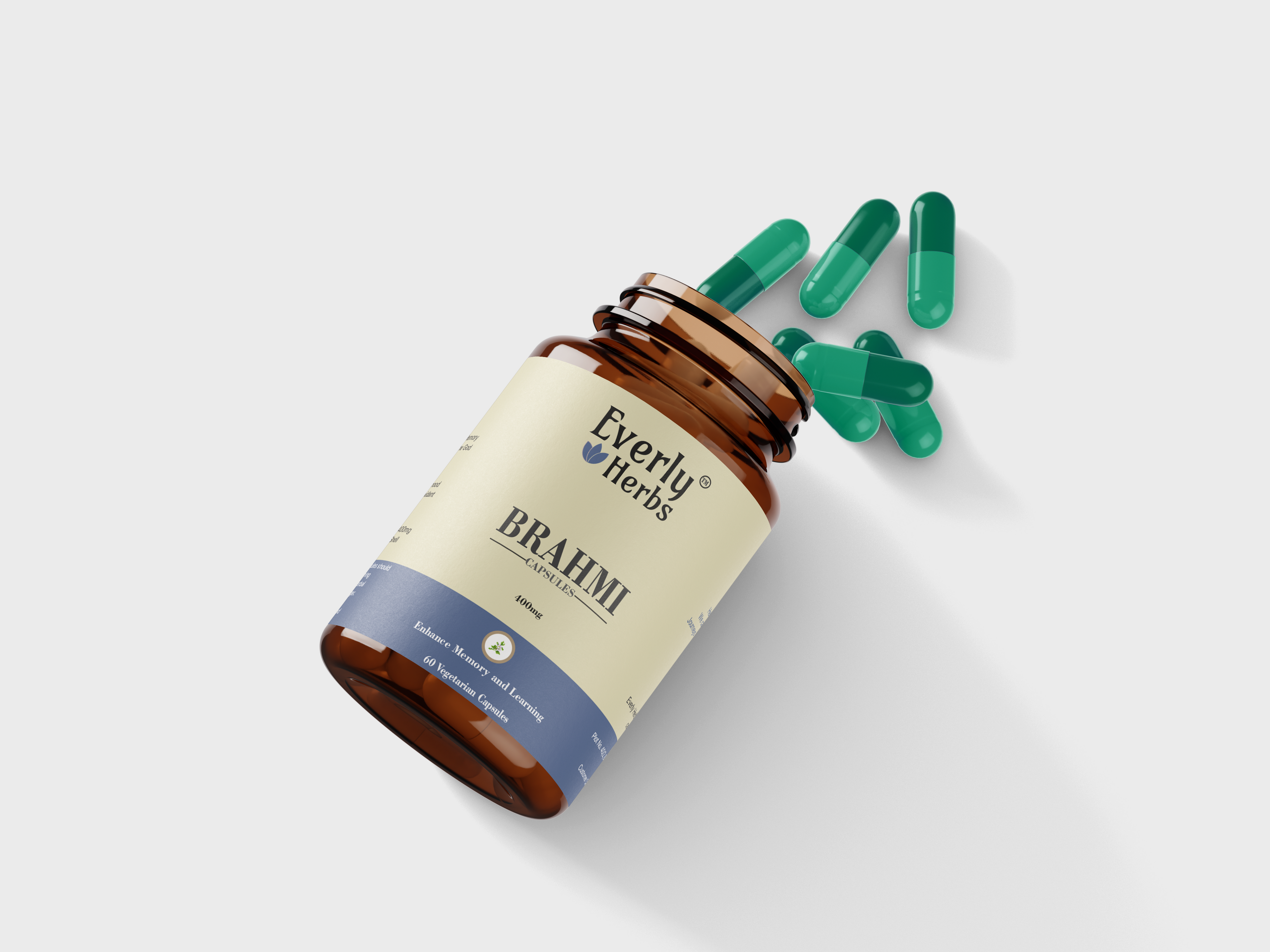 Everly Herbs™ Brahmi Capsules 400mg - High Potency 60 Veg Capsules | Neuroprotective and Antioxidant | Improve Attention, Recall and Mood