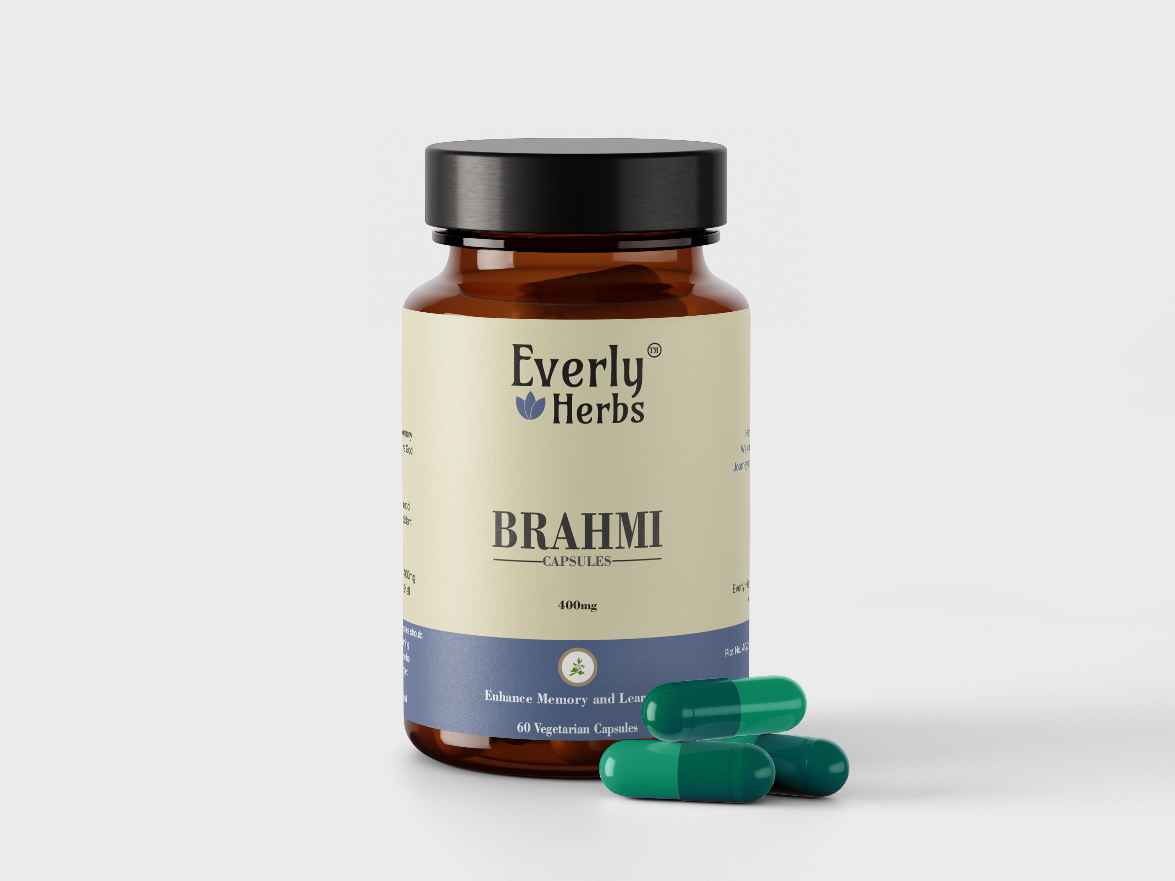 Everly Herbs™ Brahmi Capsules 400mg - High Potency 60 Veg Capsules | Neuroprotective and Antioxidant | Improve Attention, Recall and Mood