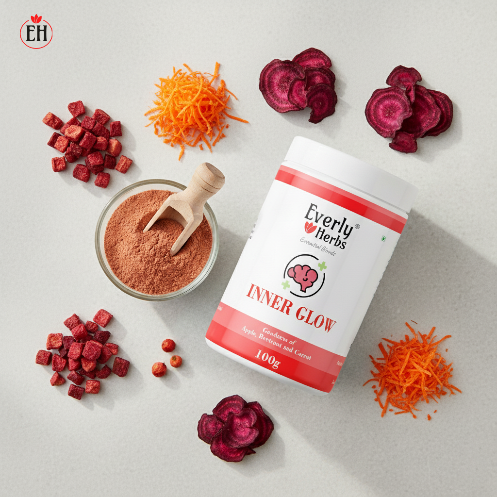 Everly Herbs™ Inner Glow Essential Blend for Weight Management, Skin and Immunity | Apple, Beetroot and Carrot | 100gm Powder Blend