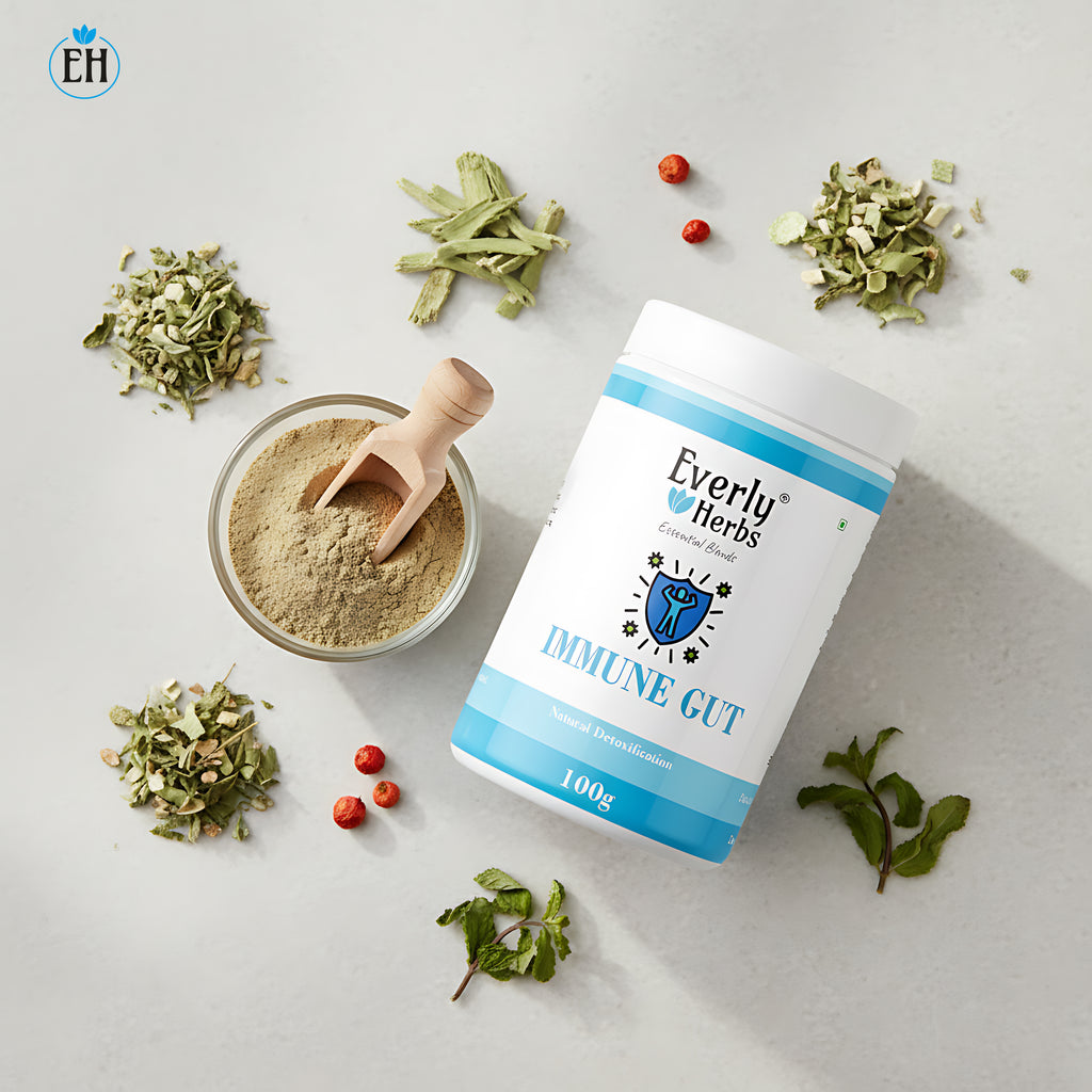 Everly Herbs™ Immune Gut Essential Blend for Detoxification, Gut Health and Immunity | Moringa, Spirulina, Chlorella, Digestive Enzymes, Prebiotic Fibers |