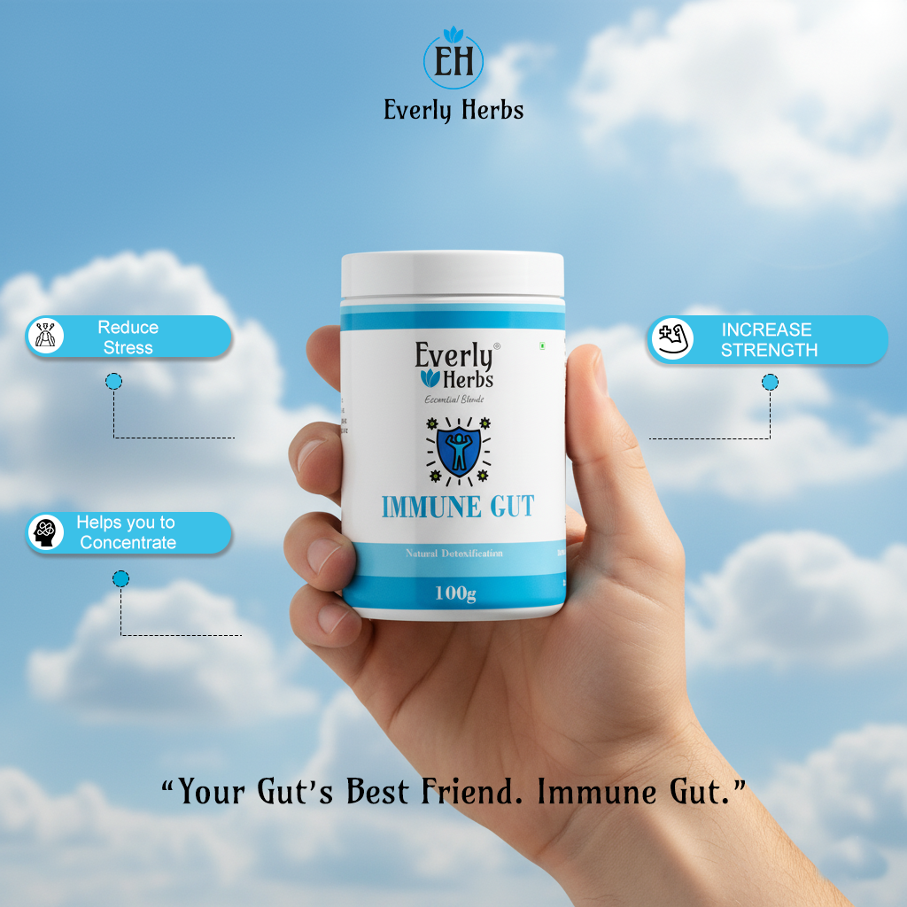 Everly Herbs™ Immune Gut Essential Blend for Detoxification, Gut Health and Immunity | Moringa, Spirulina, Chlorella, Digestive Enzymes, Prebiotic Fibers |