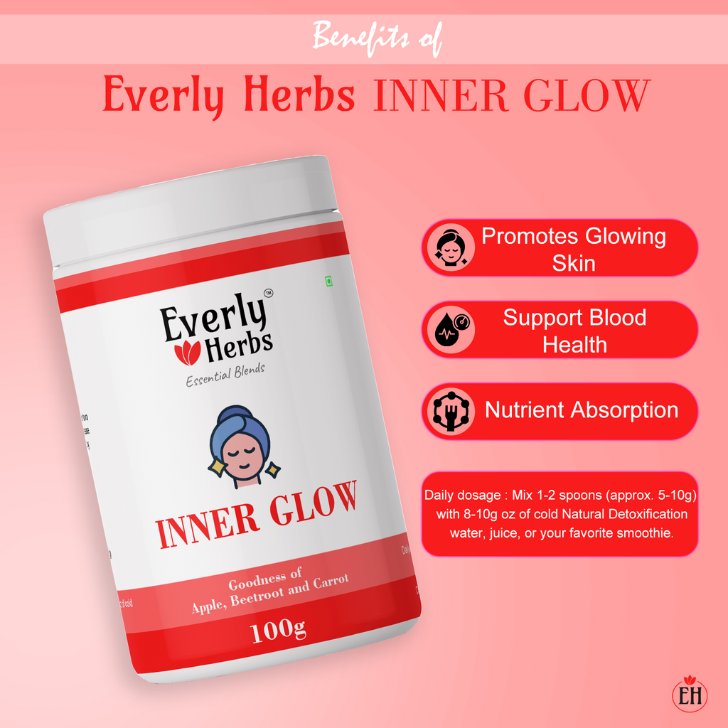 Everly Herbs™ Inner Glow Essential Blend for Weight Management, Skin and Immunity | Apple, Beetroot and Carrot | 100gm Powder Blend