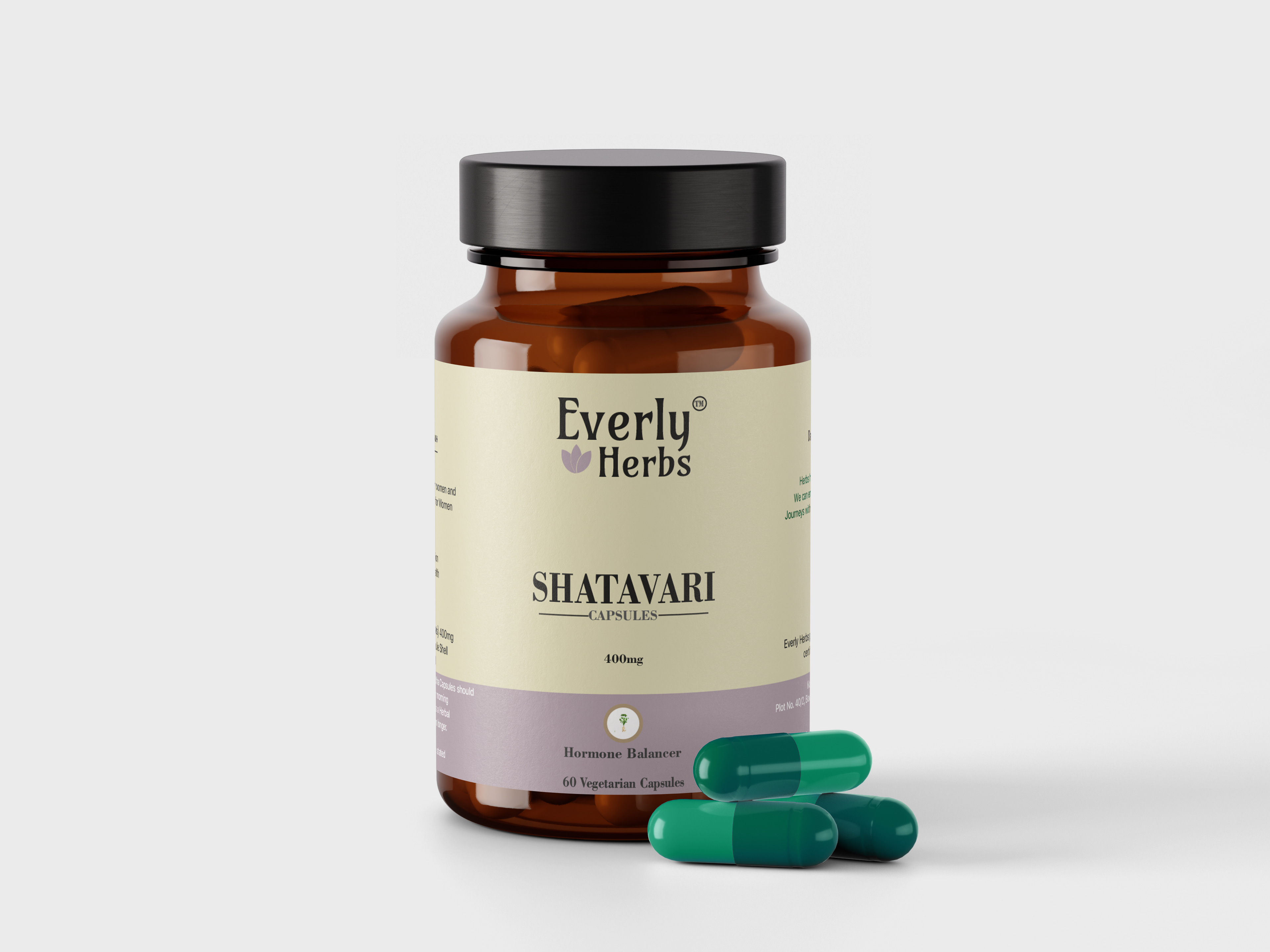 Everly Herbs™ Shatavari Capsules 400mg - High Potency 60 Veg Capsules | Rich in Saponins | Supports Cycle and Lactation