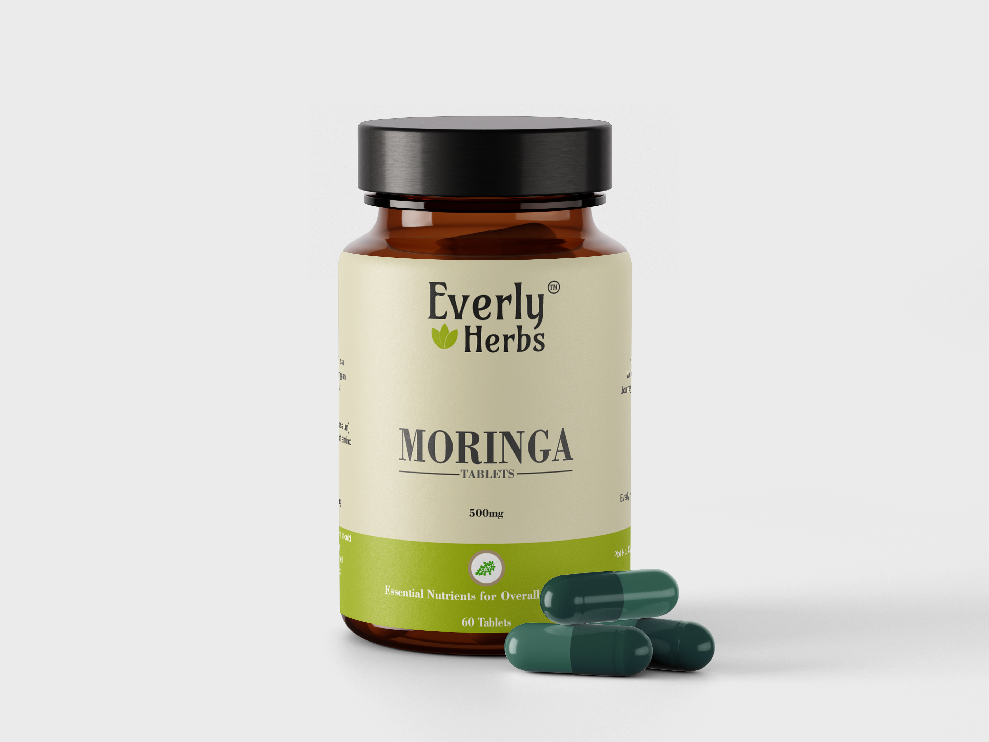 Everly Herbs™ Moringa Tablets 500mg - 60 Tablets | Rich in Vitamins A,B,C and Minerals | Amino acids and Antioxidants