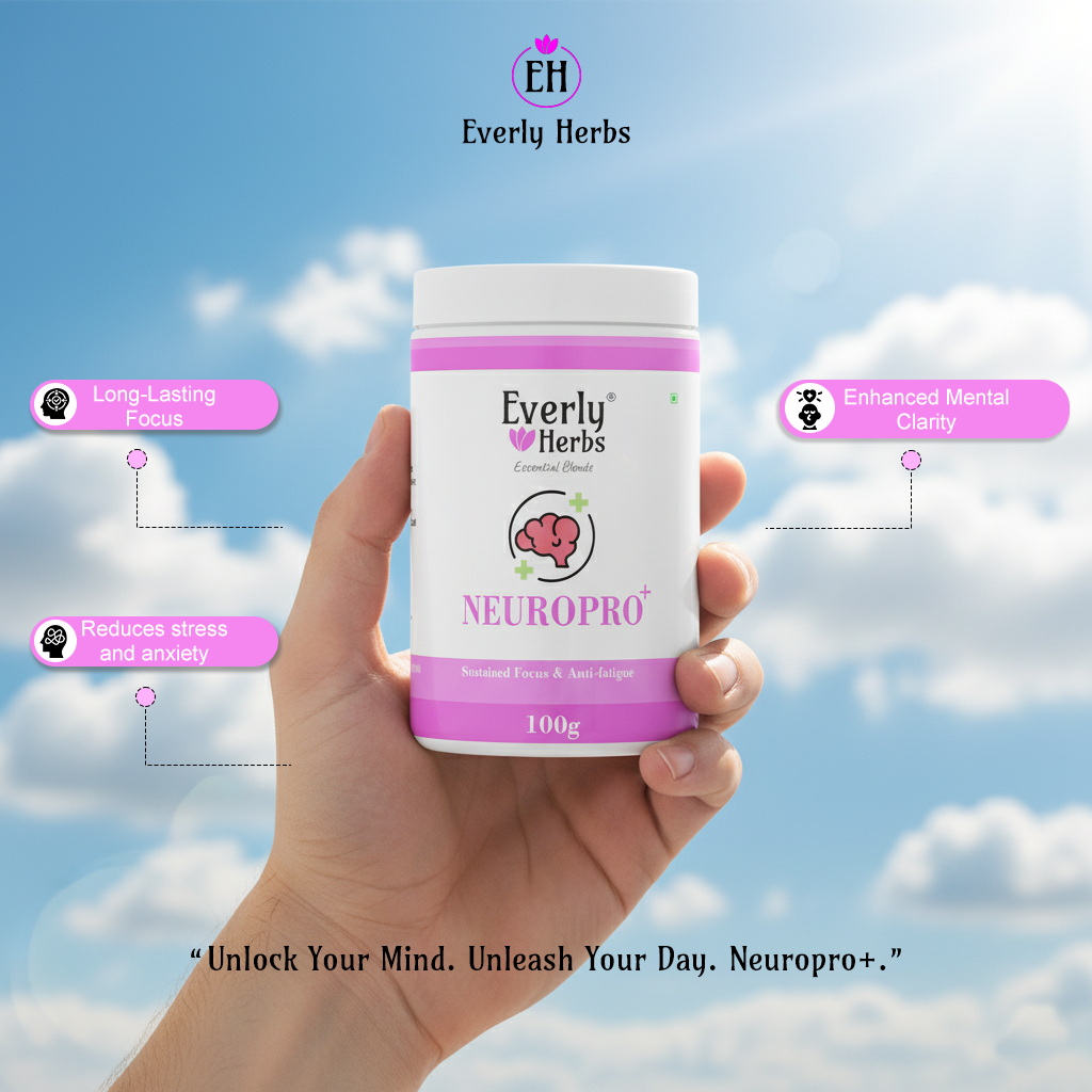 Everly Herbs™ NeuroPro+ Essential Blend for Focus, Stress and Mood Balance | Ashwagandha, Bacopa, L-Theanine, Ginkgo Biloba |
